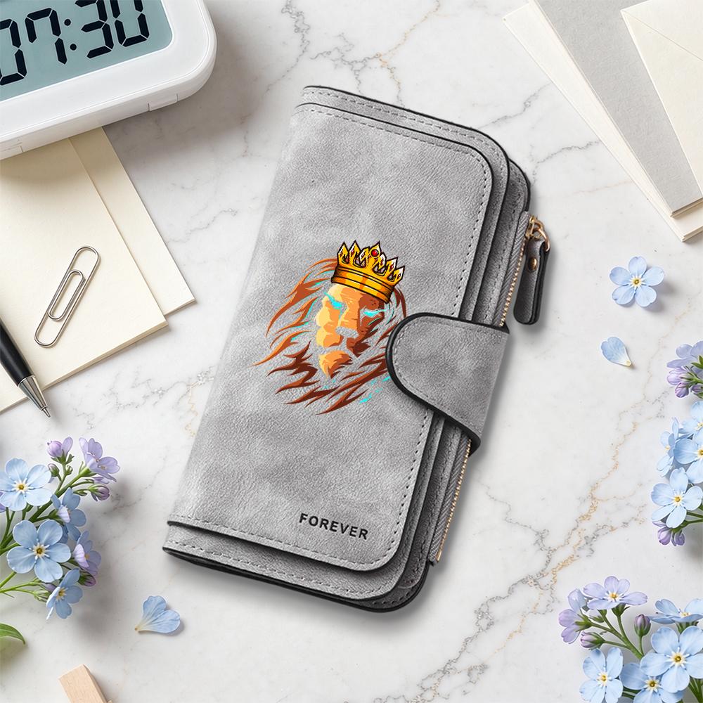 Men's Lion Crown Pattern Long Wallet Forever Letter Multi Slot Portable Card Holder Purse