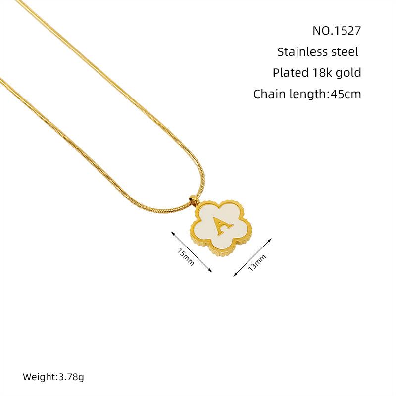 Stainless steel five-leaf clover 18K letter necklace high sense 26 shell letter pendant jewelry