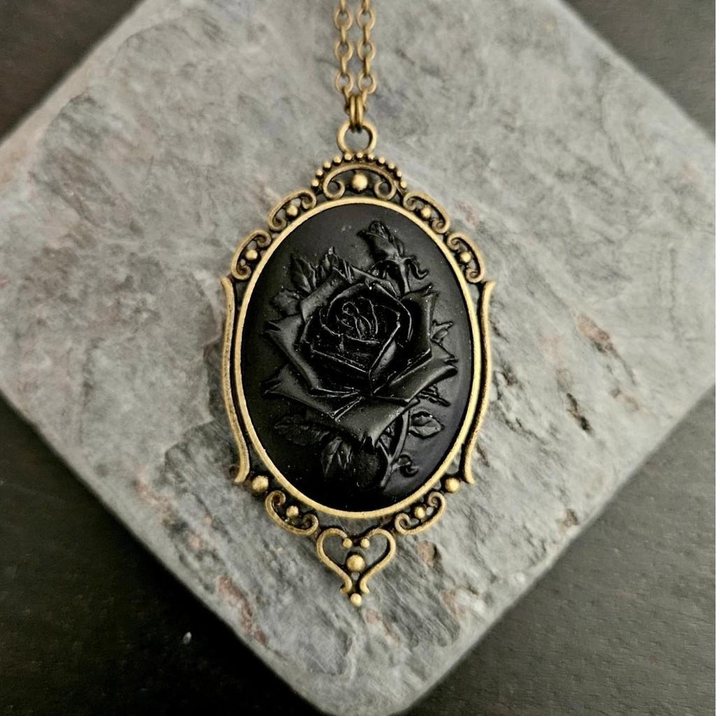 Gothic Rose Embossed Necklace With Cross Chain For Women And Memorial Gift