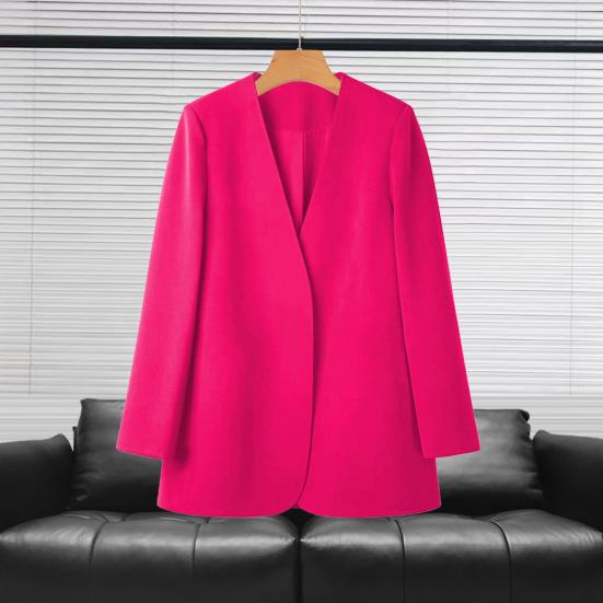 Women Suit Coat Collarless Long Sleeve Solid Color Casual Coat Loose Fit No Buttons Cardigan Style Outerwear Work Wear