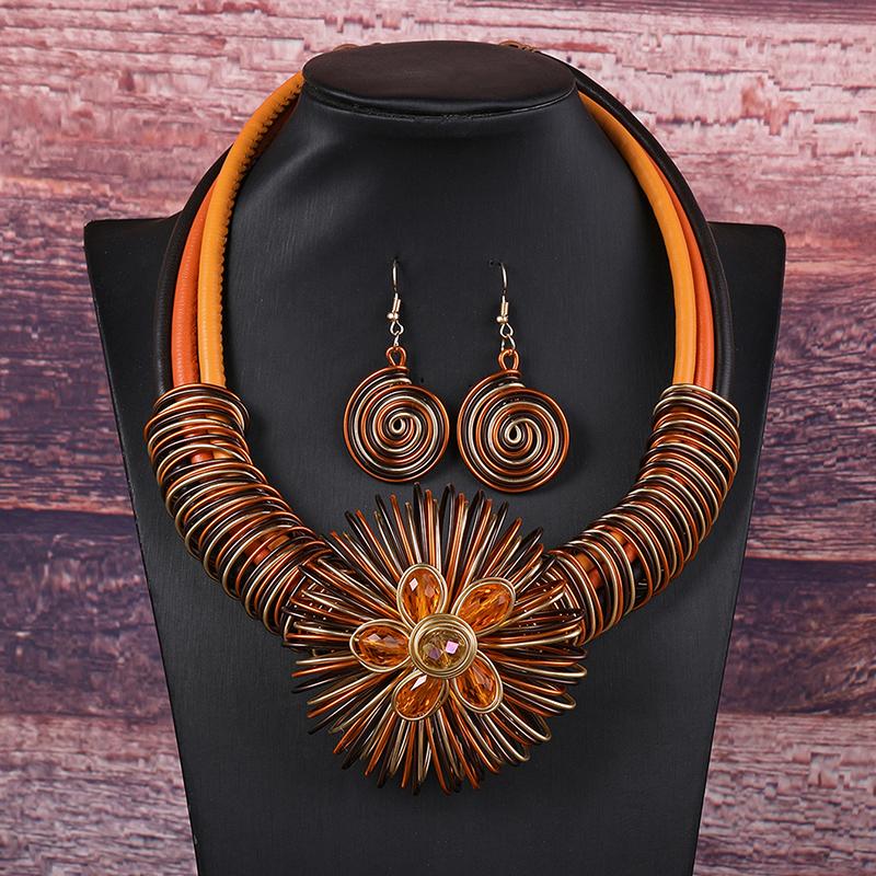 Flower African Women Necklace Earrings Jewelry Sets for Wedding Party Accessories