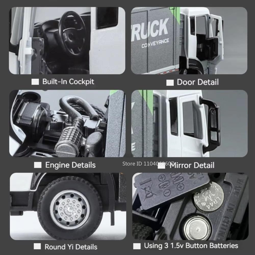 1:32 Wing Span Container Truck Toy Models Metal Diecast Dump Trucks Sound Light Pull Back Door Opened Engineering Car Boys Gifts
