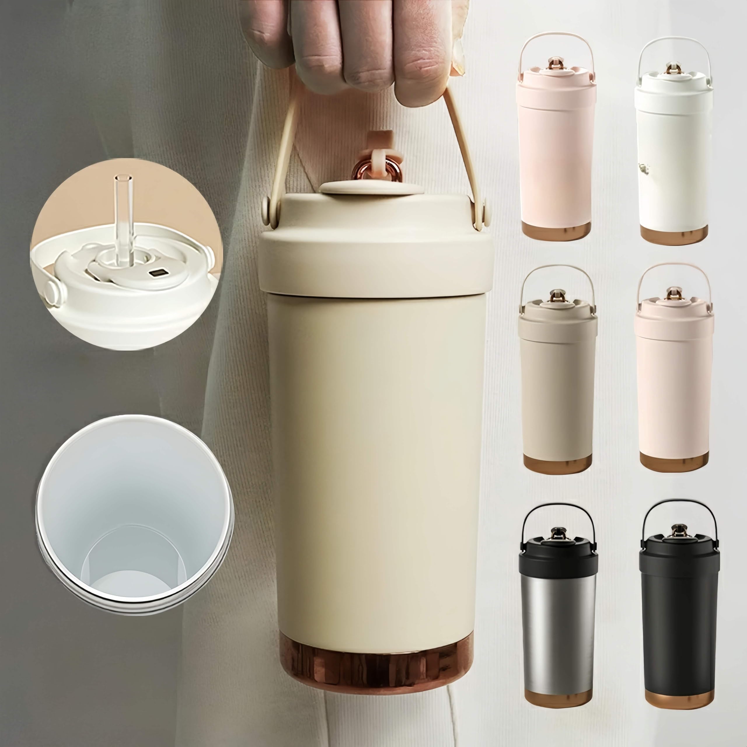 

Ceramic Tumbler with Straw, Vacuum Insulated, Spill-Proof Design, Keeps Drinks Hot or Cold, Portable, 500ml (Rich Brown)