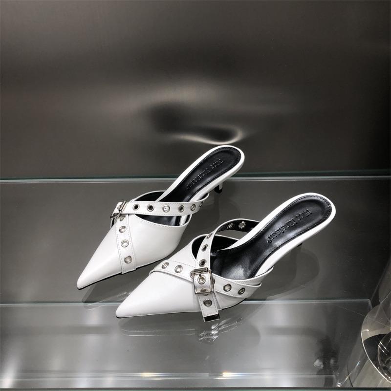 Footwear Baotou Pointed Half Slippers Female External Wear Medium Heels Pumps 2025 Fashion New Ankle Buckle 4cm Follow