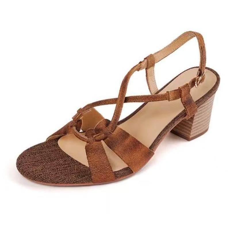 

Fashion Retro Brown Cross Tied High Heel Sandals Women Sexy Open Toe Back Strap Buckle Gladiator Sandals High-quality Faux Suede Heels 39 коричневый