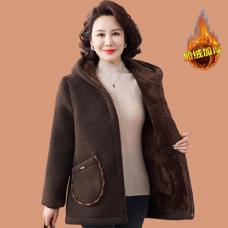 Plus Size Fleece-Lined Winter Coat for Middle-Aged & Elderly Women