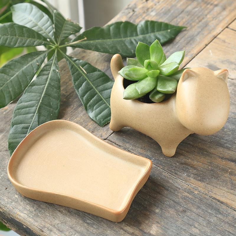 Terrakotta Pflanztopf Zakka Keramik Sukkulenten Rohlingtopf mit Untertasse Niedliches Cartoon-Tier Keramik Blumentopf