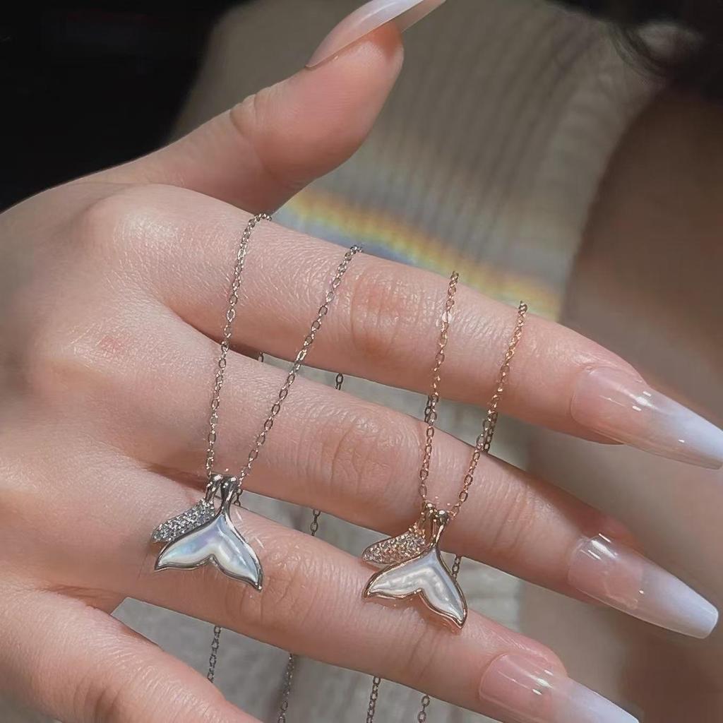 925 Sterling Silver Mermaid Tail Shell Necklace with Diamond Pendant for Women - Fashionable Clavicle Chain Jewelry