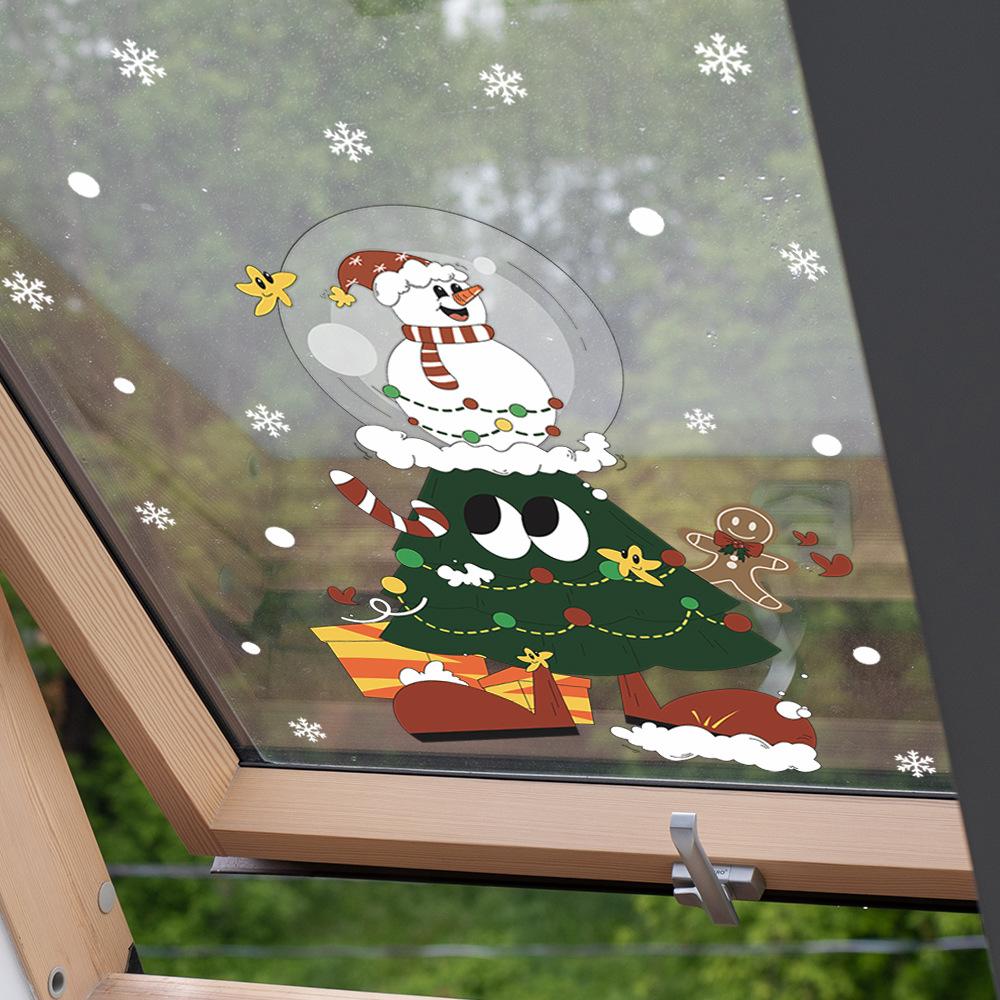 Christmas Tree Snowman Gingerbread Man Atmosphere Decorated Glass Windows Window Stickers