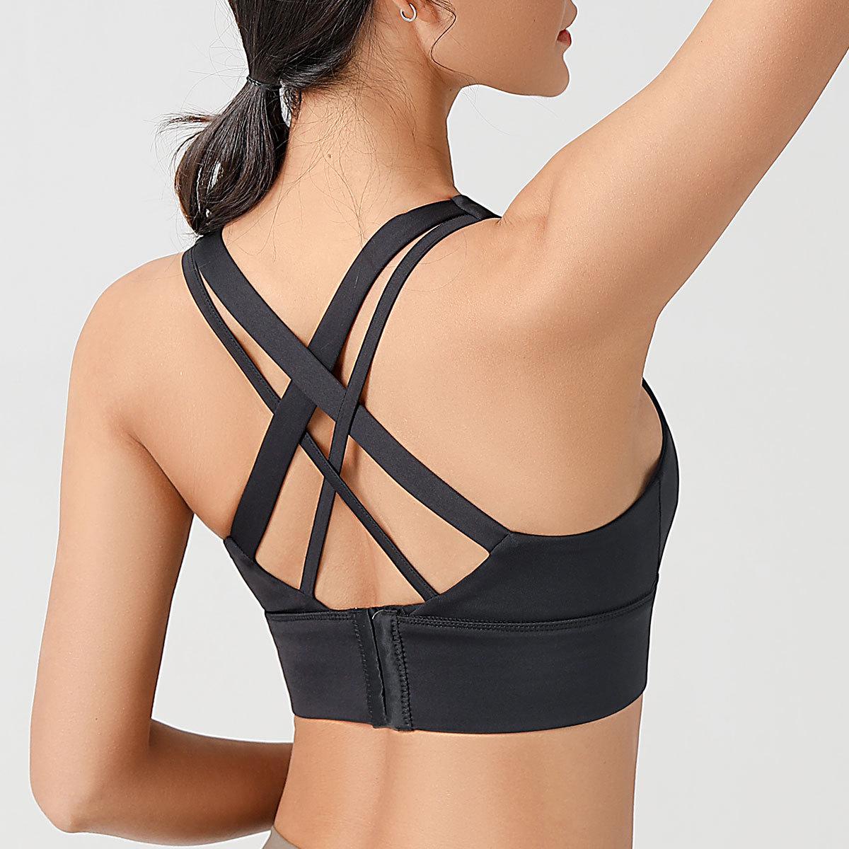 

Ударопрочный спортивный бюстгальтер без косточек высокой интенсивности - Регулируемый, красивый дизайн спины для бега и йоги L чёрный