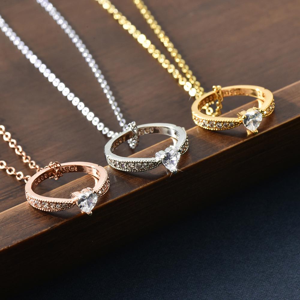 Titanstahl 18K Echtsilber Ring Halskette Liebesring Anhänger Schlüsselbein Kette Premium Gefühl Halskette