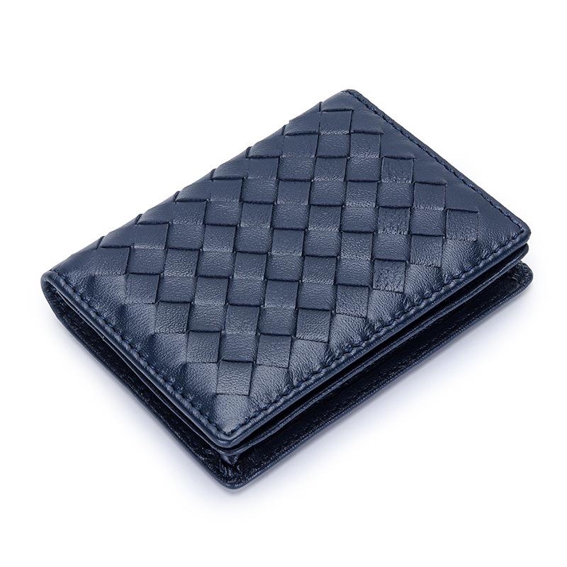 European and American Woven Sheepskin Business Card Bag Men's New Leather Card Bag Large Capacity Women's Business Card Change Card Clip Card Bag