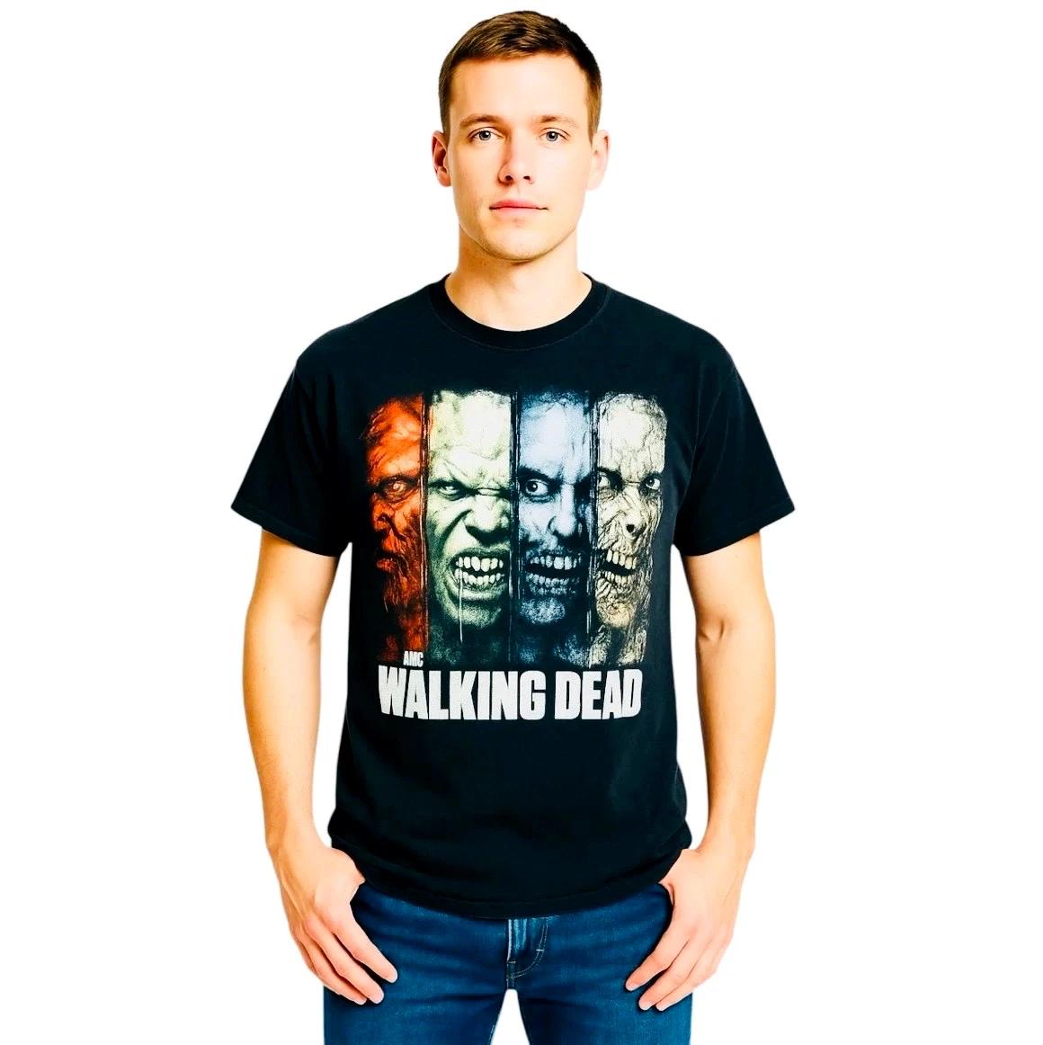 Walking Dead AMC Zombie Faces Graphic T-Shirt Men’s Medium Black Horror TV Tee 4XL