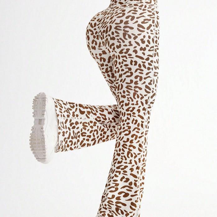 Leopard Print High-Waist Flared Yoga Pants - Wide Leg Streetwear Pilates Fitness Trousers