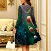 Women Long Sleeve Round Neck Midi Dress Retro Floral Vine Leaf Print Flared Casual Dress