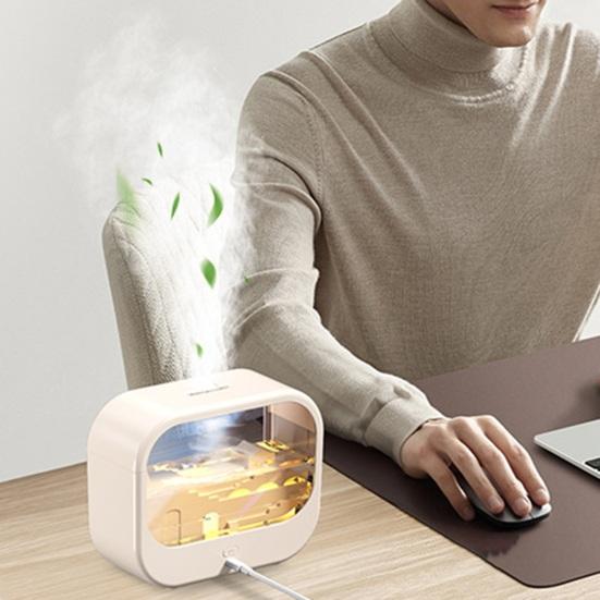 Aroma Diffuser with Landscape, 7 Color Flame Humidifier, 250ml Essential Oil Diffuser with Auto Shut Off, Quiet Mist Humidifier for Home