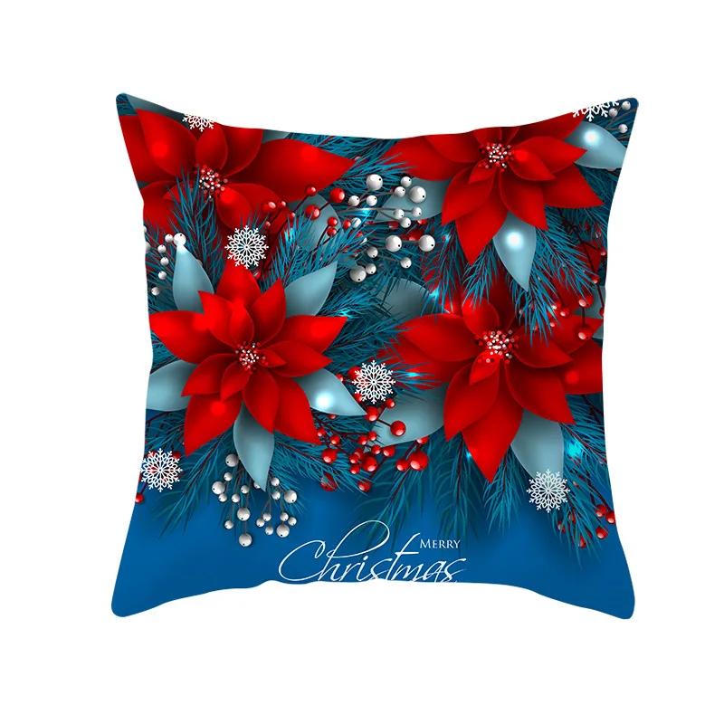 2022 Happy New Year Home Party Decor Cushion Cover Christmas Blue Snowflake Cartoon Printed Pillow Cover Xmas Pillowcase 45x45cm