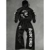 Men's Printed Casual Hoodie Wide Leg Pants Set Long Sleeved Pants