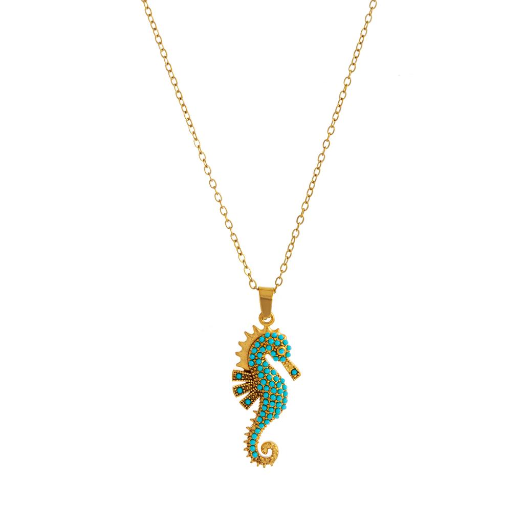 Seahorse Pendant Necklace | Gold Plated Stainless Steel with Zircon Inlay, Jewelry for Women