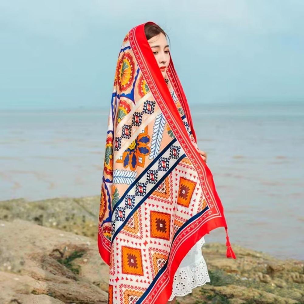 Chaka Salt Lake Great Northwest Tourism Ethnic Style Scarf Silk Scarf Women'S Summer Seaside Beach Shawl Sunscreen Thin