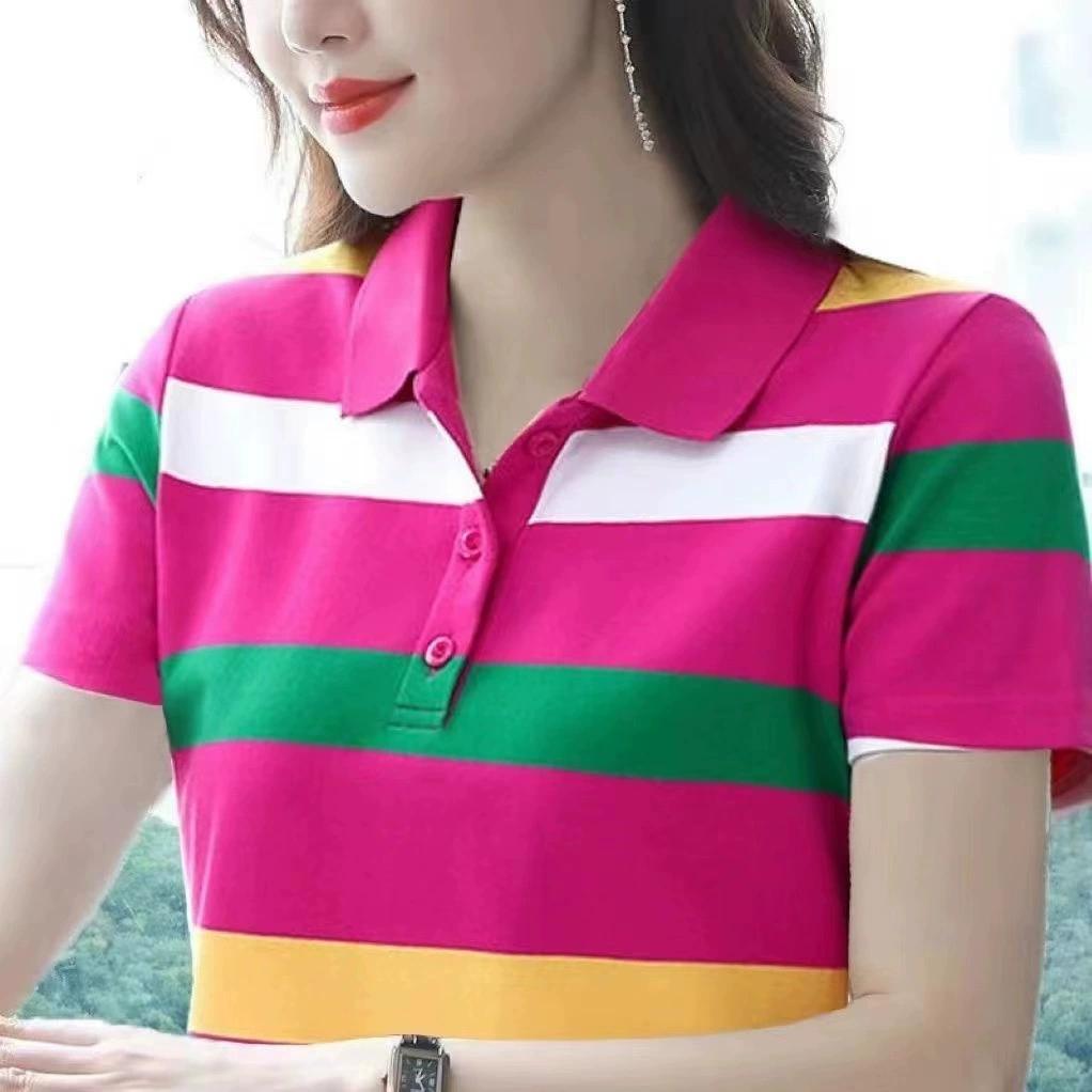 Damen Sommer Tops Streifen T-Shirts Sexy Vintage Kurzarm Polo T-Shirts Locker Lässig