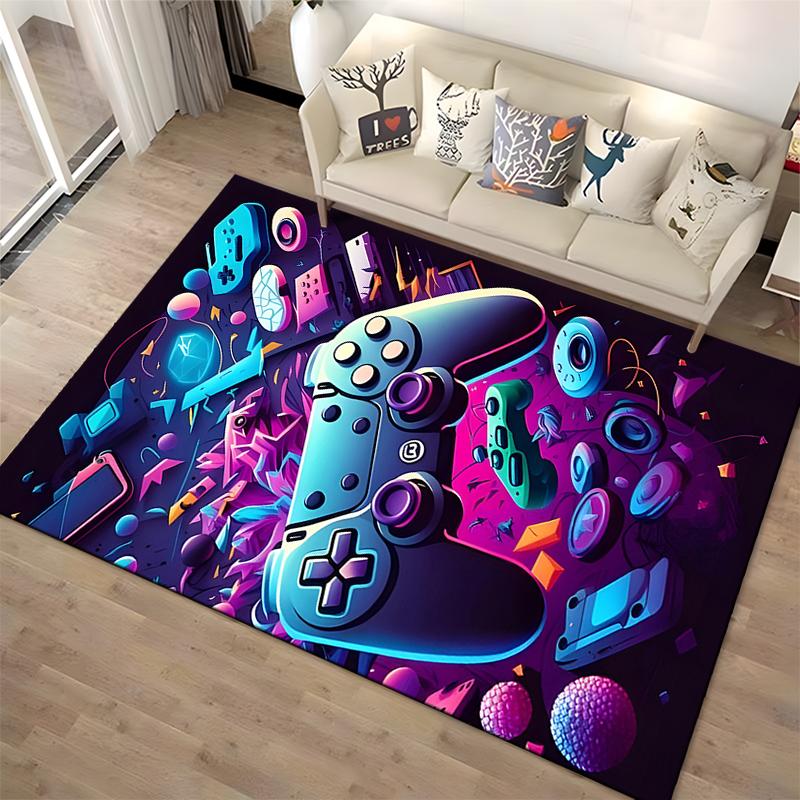 Gaming Controller and Tech Pattern Carpet with Neon Colors and Design Suitable for use as an anti-slip for living room bedroom sofas