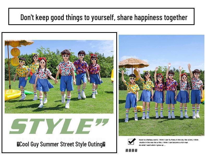In-Stock Hong Kong Style Floral Cheerleading Uniforms for Boys & Girls - Short Sleeve Performance Costumes (Kindergarten)