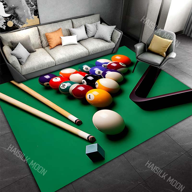 3D HD Billiard Balls Theme Printed Carpet for Living Room Bedroom Office Child Room Rug Durable Non-slip Machine Washable Mat