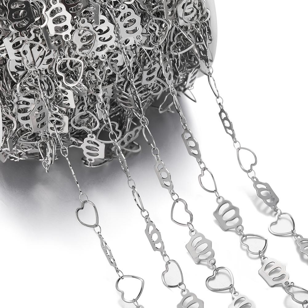 

1m Stainless Steel Hollow Crown And Heart Link Chains for Handmade DIY Waist Chain Necklace Bracelet Jewelry Making Chain