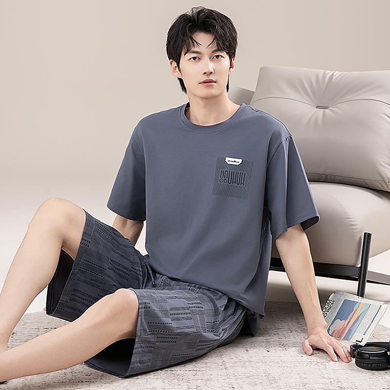 Men's pajamas summer cotton short-sleeved shorts summer thin casual large-size college student loungewear men's suit