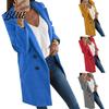 Solid Color Fashion Overcoat Coat Slim Fit Sleeve Lapel Women Long Pocket Button