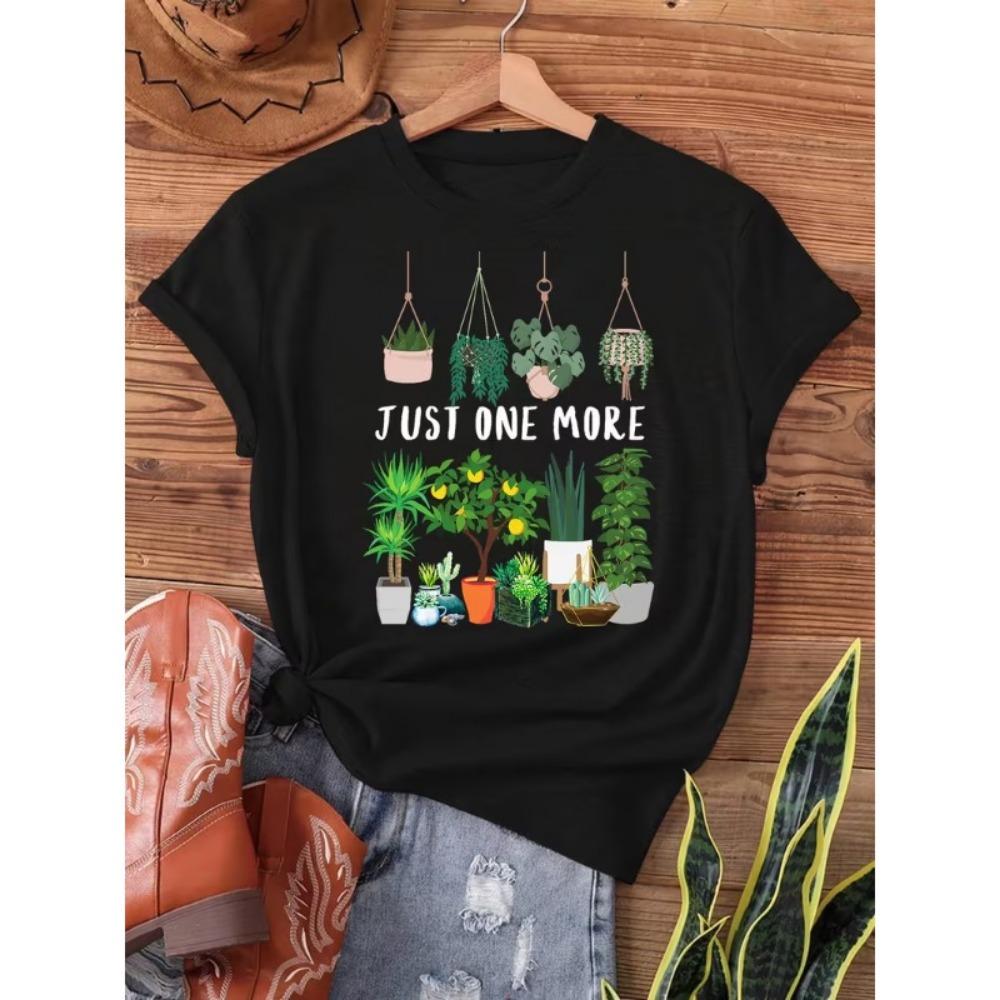 T-shirt Grafica con Lettera Pianta da Donna Casual Manica Corta Divertente Stampa Pianta da Casa Morbida Comoda Girocollo Top