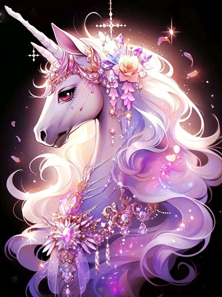Diamond  Cross Embroidered Unicorn 5d Diy Diamond Full Round Square Jewelry Cross Stitch Embroidered Mosaic Home Decoration