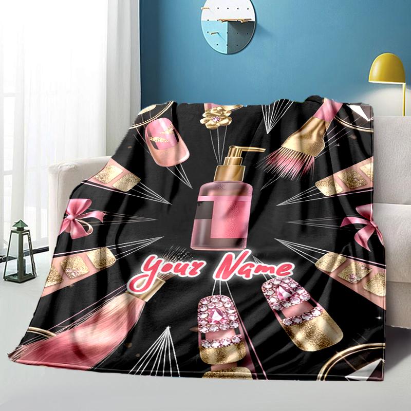 1PC Custom Name Glamorous Nail Art outdooor Flannel blankets Throw Blanket All-Season Throw Gift Bedspread for Couch, Bed, Camping Holiday Birthday gi