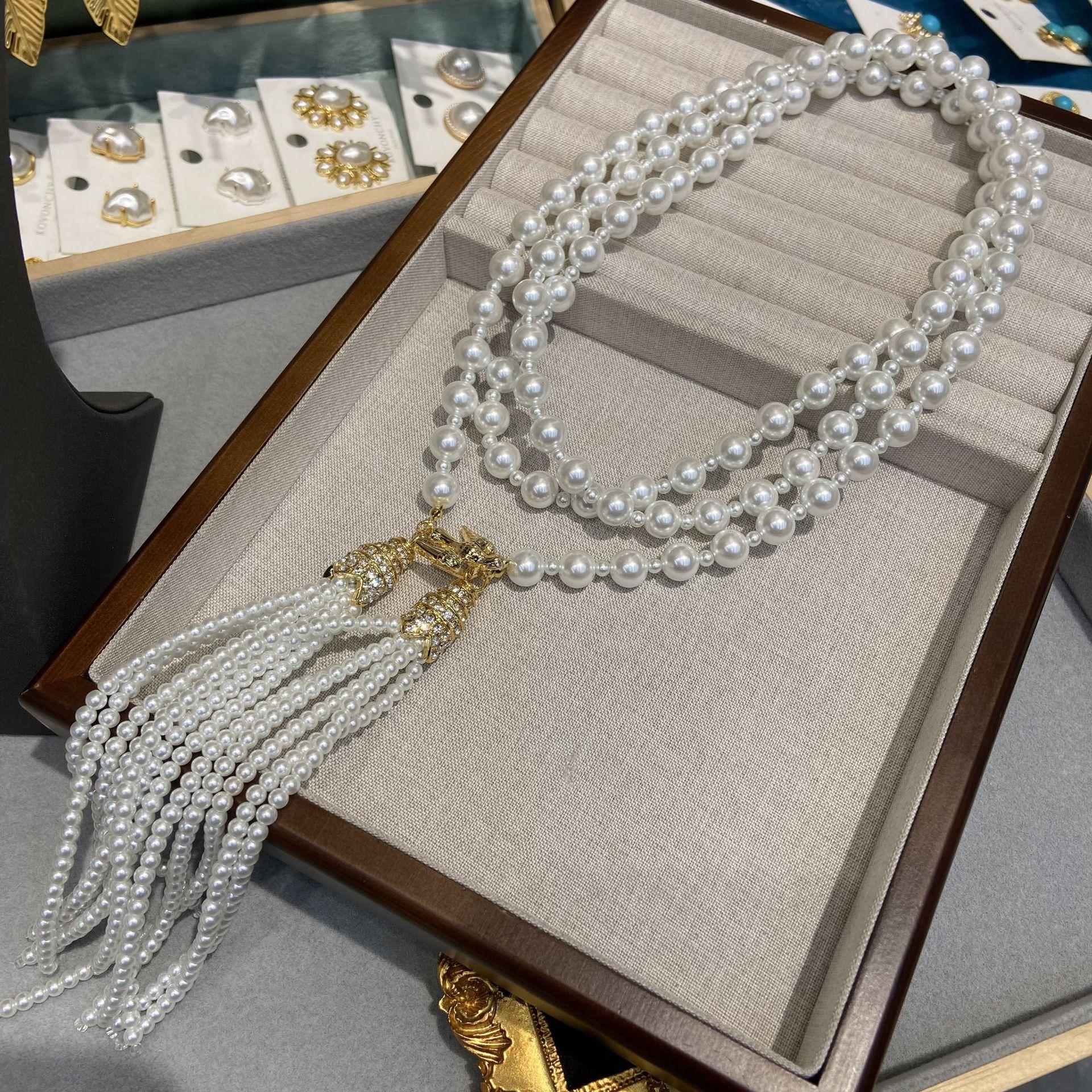 

Средневековая жемчужная кисточка, высокая темпераментность, элегантный жемчуг, птица, пряжка, ожерелье, цепочка для свитера, цепочка на талию