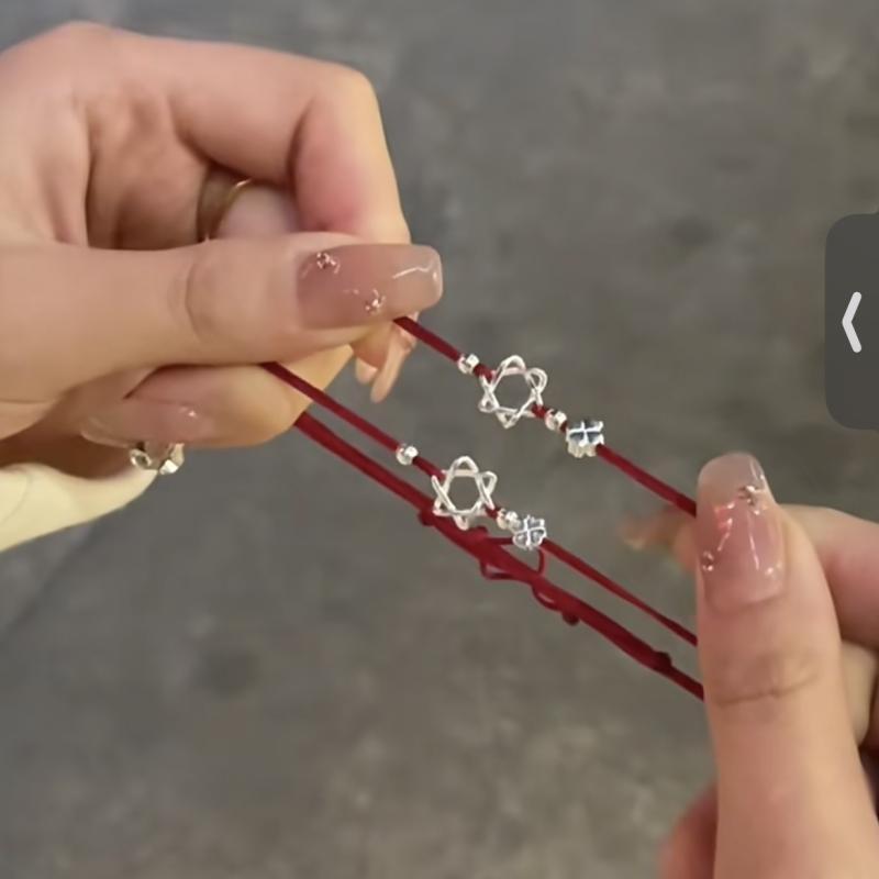 Four-leaf Clover Star of David Red String Bracelet for Women Lucky Amulet Magen David Charm Bracelet Couple Jewelry