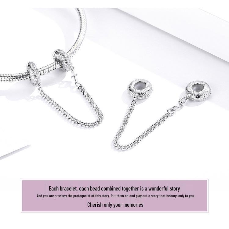 European S925 Sterling Silver Water Ripple Safety Chain Bracelet Accessory