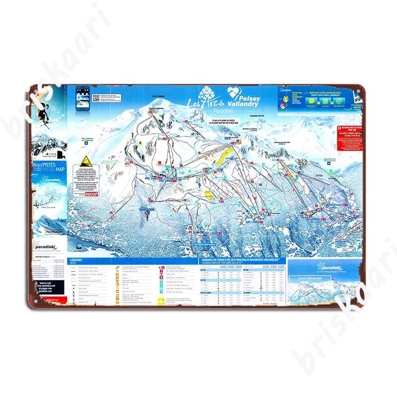 

Les Arcs Peisey Vallandry Ski Area Map Metal Sign Wall Cave Pub Garage Funny Painting Décor Tin Sign Posters 20x30cm