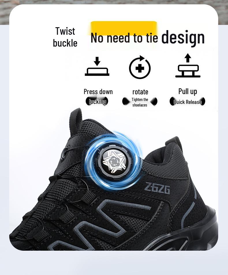 Men's Lightweight Safety Work Shoes - Anti-Smash, Anti-Puncture, Shock-Absorbing, Breathable, Soft Sole, Mid-Top Labor Protection.
