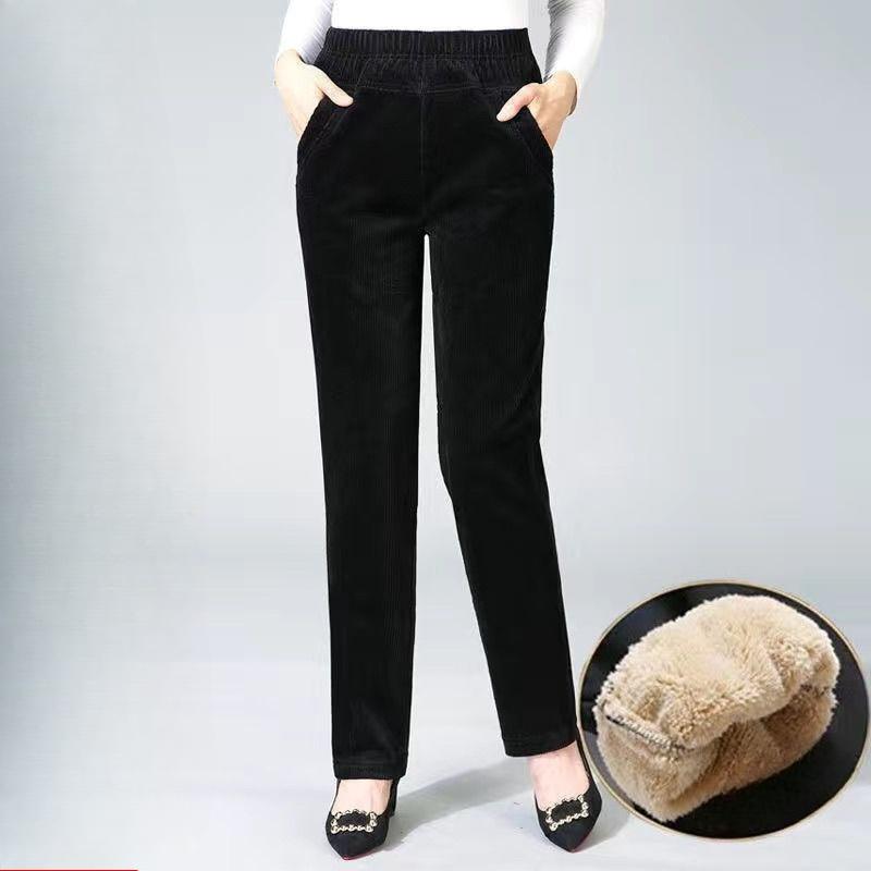 Cordhosen, Damen, Herbst- und Winter-Neuer Stil, Verdickt mit Samt, Hochtailliert, Schlankmachend, Locker, Gerade geschnittene Hosen mit gestreiftem Samt
