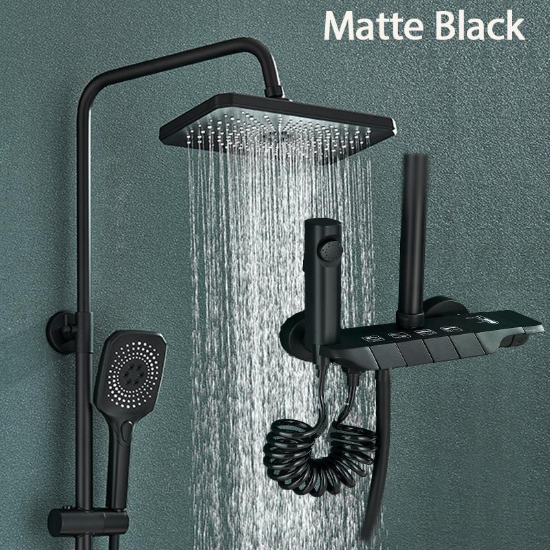 Grey Piano Digital Shower Set Intelligent Brass Bathroom Faucets Hot Cold Waterfall Tap Rainfall Gray Shower System Chuveiro