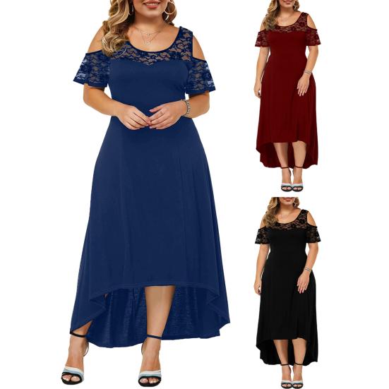 Vår Höst Dam Formell Klänning Spets Elegant Klänning Off Shoulder Plus Size Lång Sommarklänning Oregelbunden Fåll Maxiklänning Streetwear