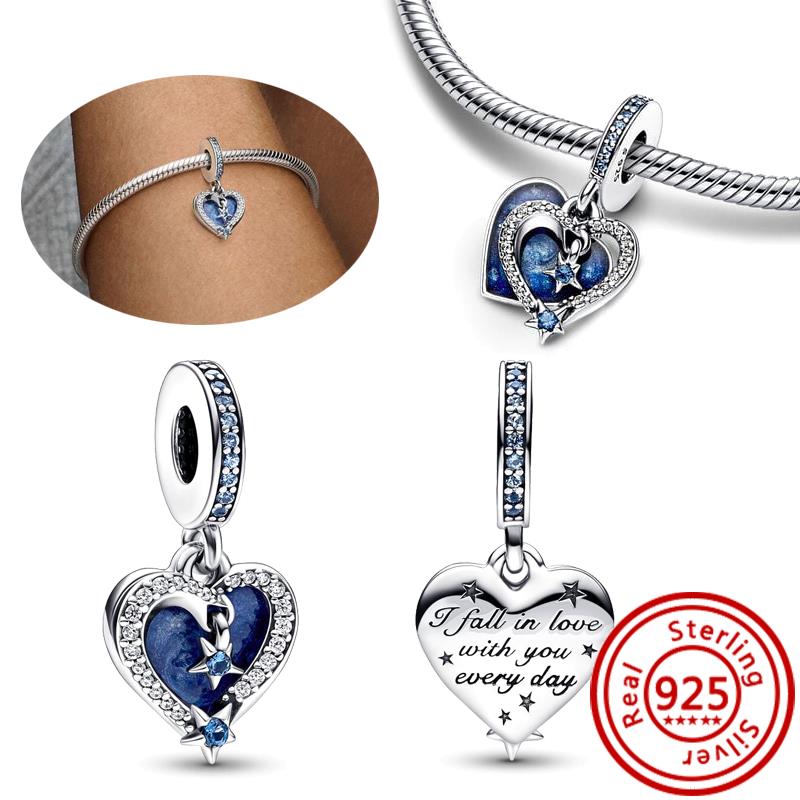 Fit Original Pantaro Charms Bracelet DIY Zircon 925 copper Blue Angel Wings Feathers Crown Star Moon Sun Clip Heart Shiny Beads