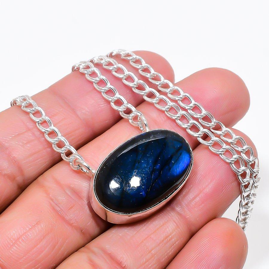Labradorite Gemstone Handmade 925 Sterling Silver Jewelry Necklace 20" KJ-654