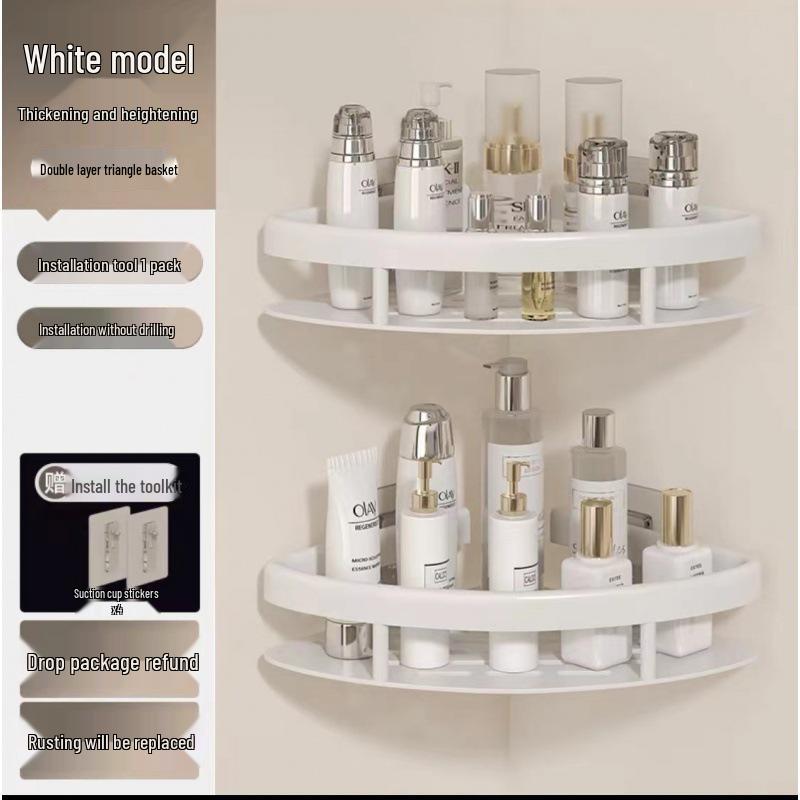 Aluminum No-Drill Corner Bathroom Shelf