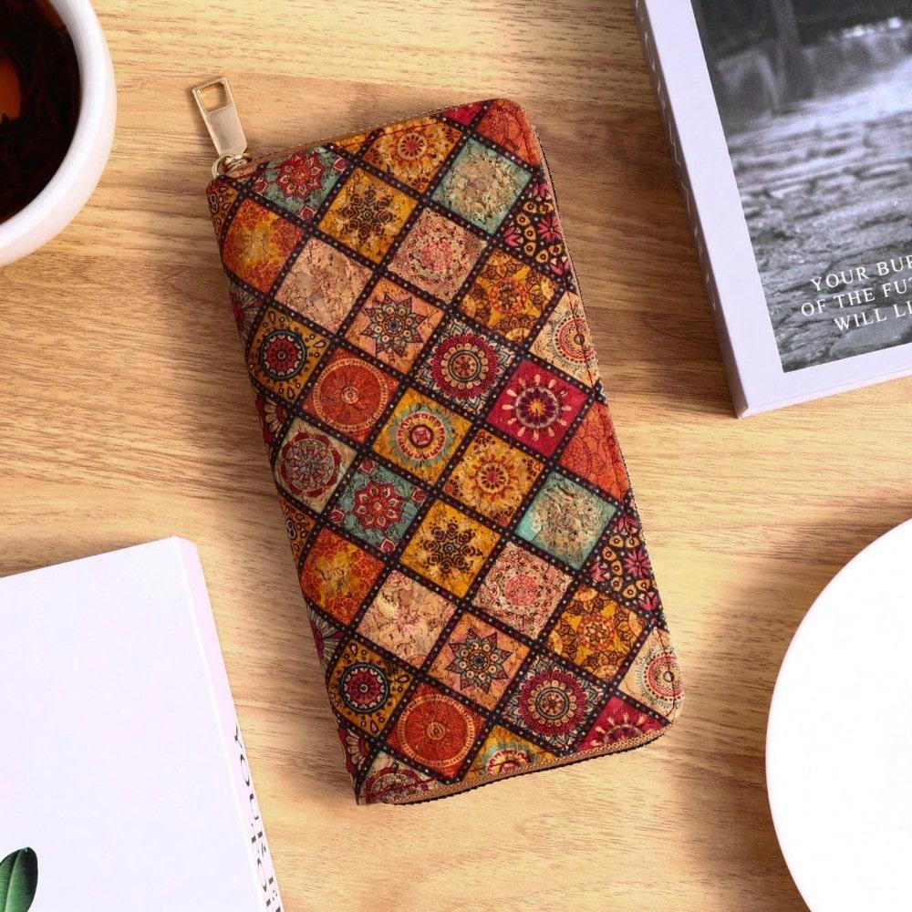 Bohemian multifunctionele clutch tas multi-kaartzakje houtnerf portemonnee literaire dames tas kaarthouder kleine tas
