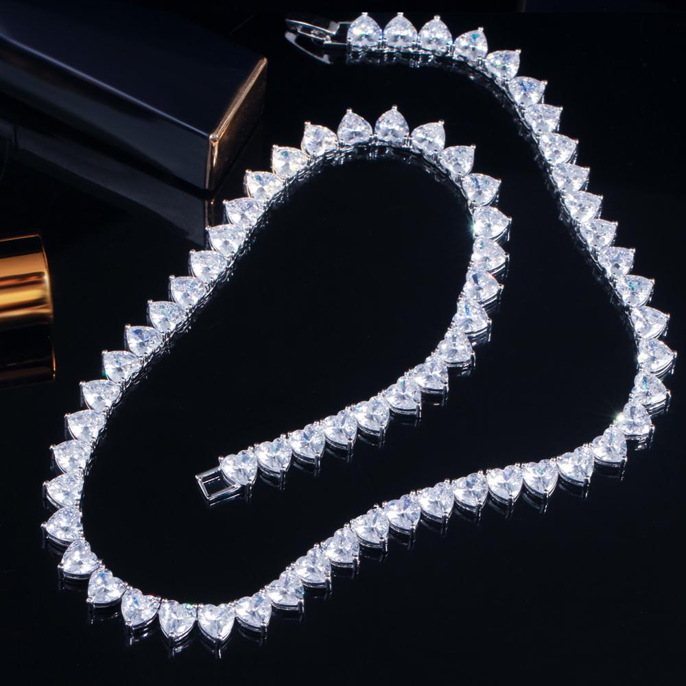 Tenisový náhrdelník WWJ Super Luxury White Golden Color Cubic Zirconia Love Heart Tennis Choker