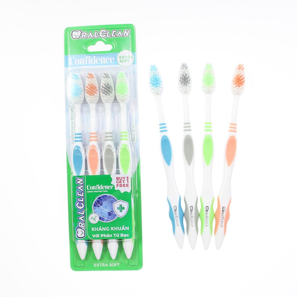 Family use 4 pcs pack adult economic toothbrush daily use high quality competitive price hot selling tooth brush with logo зелёный