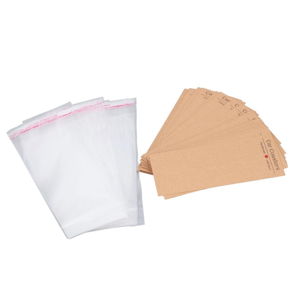 Kraft Paper Car Coasters, 50PCS Drink Coaster Blanks Set with Sling Bags for Craft and Gift Making