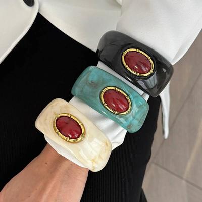 Ingemark Vintage Klobiges Harz Acryl Armreif Armband Damen Boho Geometrisch Unregelmäßig Groß Breit Armband Schmuck Zubehör